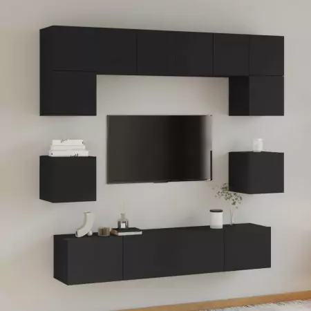 Set Mobili Porta TV 8pz Nero in Legno Multistrato