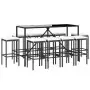 Set Bar da Giardino 11 pz con Cuscini in Polyrattan Nero