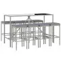 Set Bar da Giardino 9 pz con Cuscini in Polyrattan Grigio