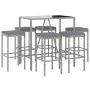 Set Bar da Giardino 7 pz con Cuscini in Polyrattan Grigio