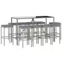 Set Bar da Giardino 11 pz con Cuscini in Polyrattan Grigio