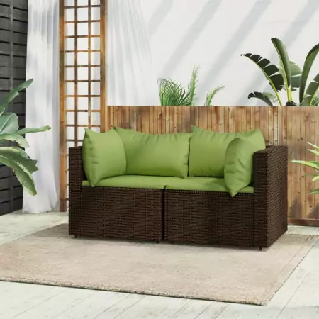 Divani Angolari da Giardino con Cuscini 2pz Polyrattan Marrone