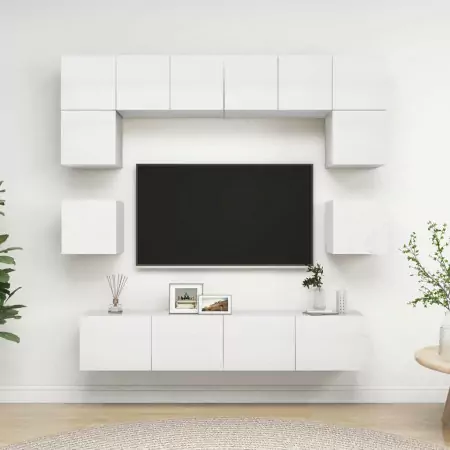 Set Mobili TV 8 pz Bianco Lucido in Truciolato