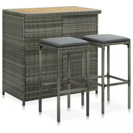 Set da Bar 3 pz in Polyrattan Grigio