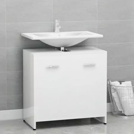 Armadio da Bagno Bianco Lucido 60x33x61 cm in Truciolato