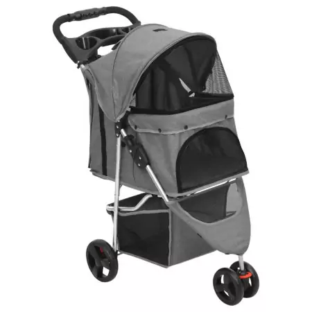 Passeggino per Cani Pieghevole Grigio 80x46x98cm Tessuto Oxford