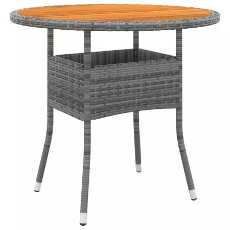 Tavolo Giardino Ø80x75 cm Massello Acacia e Polyrattan Grigio