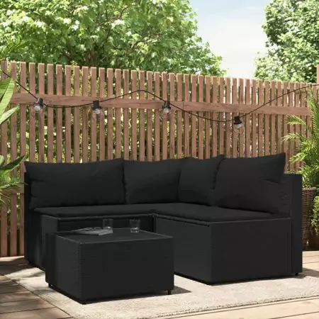 Set Divani da Giardino 4 pz con Cuscini Nero in Polyrattan