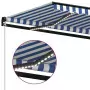 Tenda da Sole Retrattile Manuale con LED 450x300cm Blu e Bianca