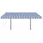 Tenda da Sole Retrattile Manuale con LED 4,5x3 m Blu e Bianca