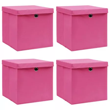 Scatole con Coperchi 4 pz Rosa 32x32x32 cm in Tessuto