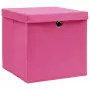 Scatole con Coperchi 4 pz Rosa 32x32x32 cm in Tessuto