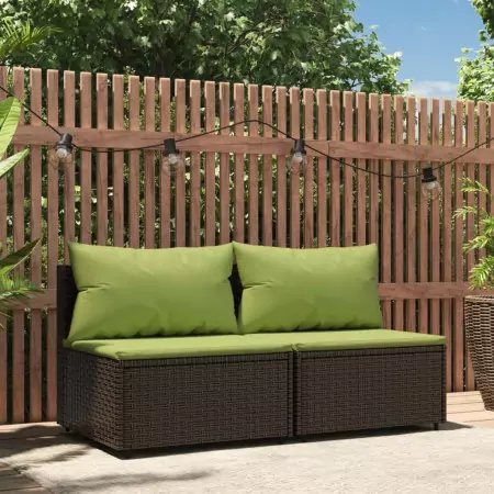 Divani Centrali da Giardino con Cuscini 2pz Polyrattan Marrone