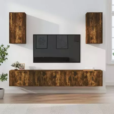 Set di Mobili Porta TV 6 pz Rovere Fumo in Legno Multistrato