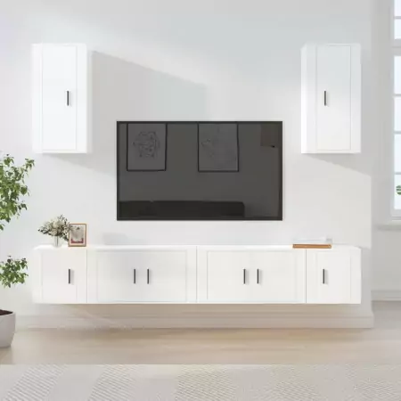 Set di Mobili Porta TV 6 pz Bianco Lucido in Legno Multistrato