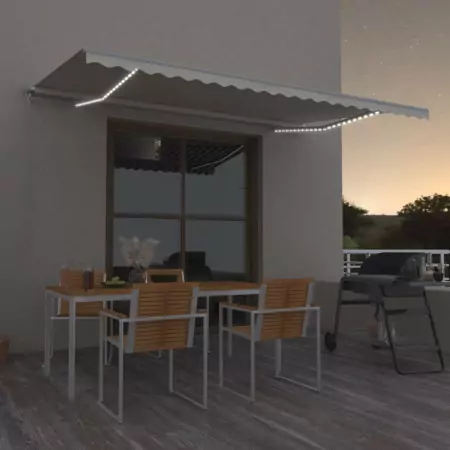 Tenda da Sole Retrattile Manuale LED 500x350 cm Crema