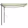 Tenda da Sole Retrattile Manuale con Pali 4,5x3 m Crema