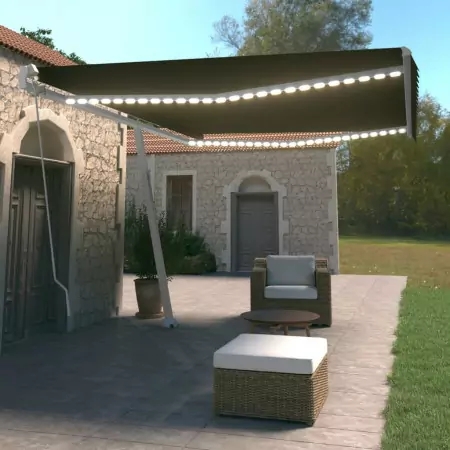 Tenda da Sole Retrattile Manuale con LED 500x350 cm Antracite