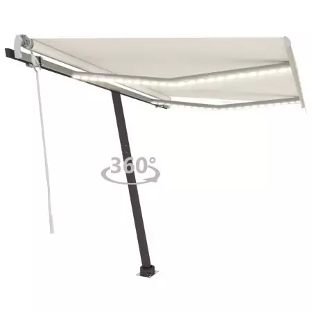 Tenda da Sole Retrattile Manuale con LED 300x250 cm Crema