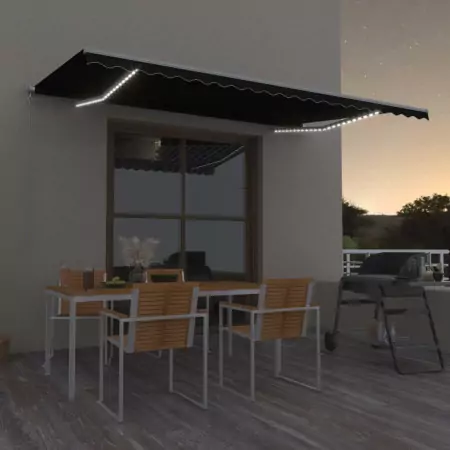 Tenda da Sole Retrattile Manuale con LED 500x300 cm Antracite