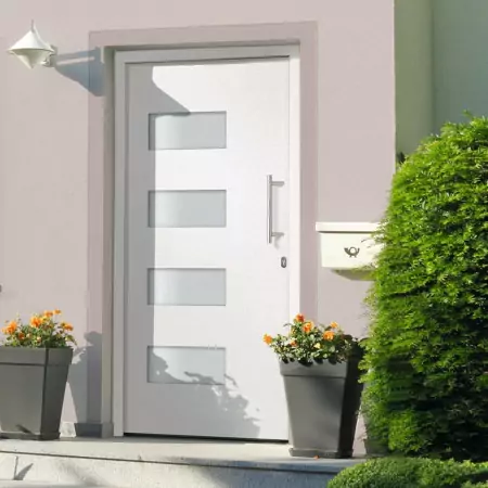 Porta d'Ingresso in Alluminio e PVC Bianco 110x210 cm