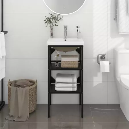 Telaio per Lavabo da Bagno con Lavabo Integrato Nero in Ferro