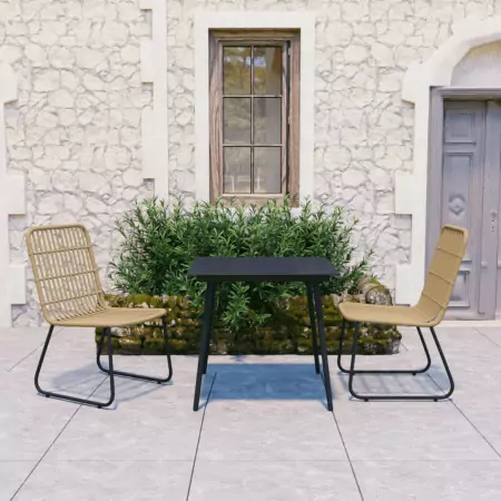 Set da Pranzo da Giardino 3 pz in Polyrattan e Vetro