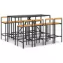 Set Bar Giardino 9 pz Nero Polyrattan e Legno Massello Acacia