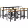 Set Bar Giardino 9 pz Nero Polyrattan e Legno Massello Acacia