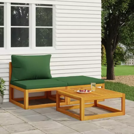 Set Mobili da Giardino 3pz con Cuscini Legno Massello di Acacia