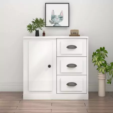 Credenza Bianco Lucido 70x35,5x67,5 cm in Legno Multistrato