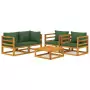 Set Salotto da Giardino 5pz con Cuscini Verdi Legno Massello