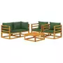 Set Salotto da Giardino 5pz con Cuscini Verdi Legno Massello