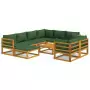 Set Salotto da Giardino 10pz con Cuscini Verdi Legno Massello