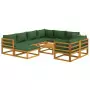 Set Salotto da Giardino 10pz con Cuscini Verdi Legno Massello