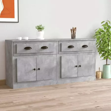 Credenze 2 pz Grigio Cemento in Legno Multistrato