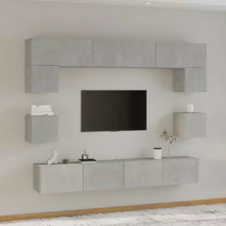 Set Mobili Porta TV 8pz Grigio Cemento in Legno Multistrato