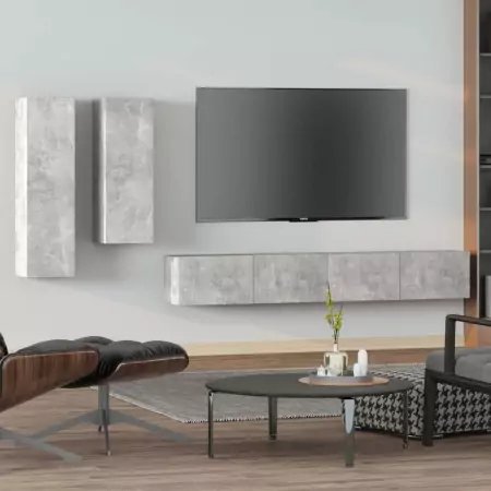 Set di Mobili Porta TV 4 pz Grigio Cemento in Legno Multistrato