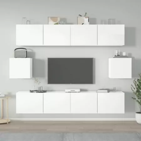 Set di Mobili Porta TV 6 pz Bianco Lucido in Legno Multistrato