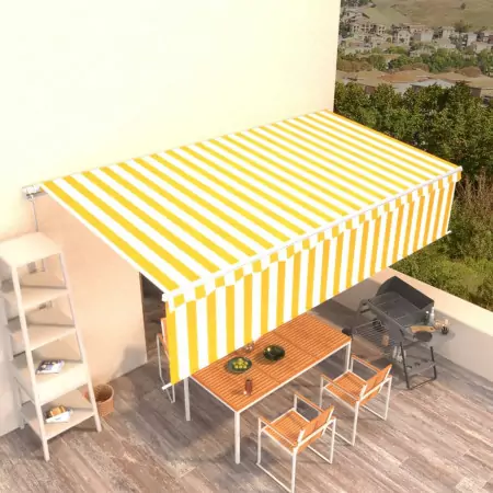 Tenda da Sole Retrattile Manuale e Parasole 6x3m Gialla Bianca