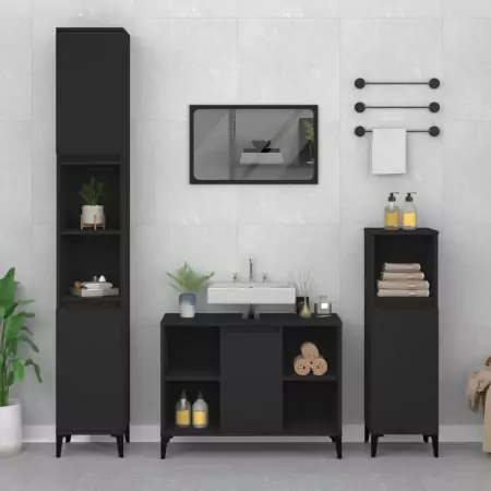 Set Mobili da Bagno 3 pz Nero in Legno Multistrato