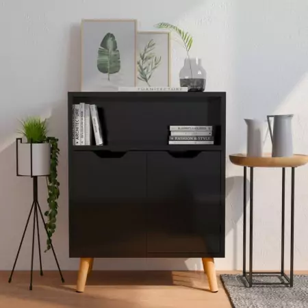 Credenza Nero Lucido 60x30x72 cm in Truciolato