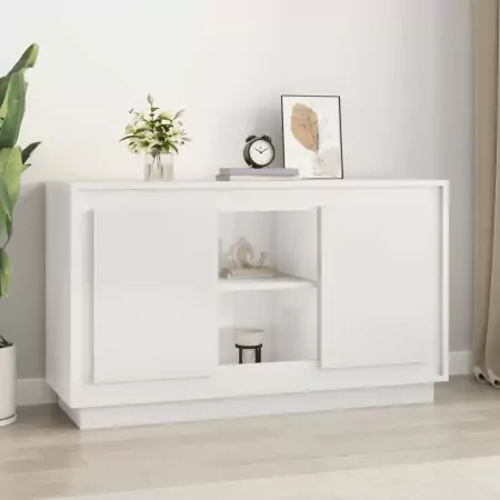 Credenza Bianco Lucido 102x35x60 cm in Legno Multistrato