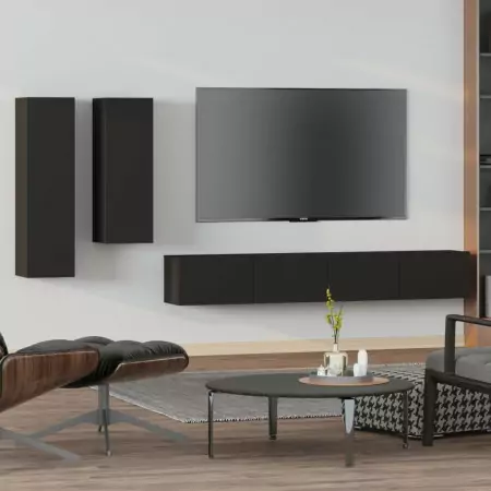 Set Mobili Porta TV 4 pz Nero in Legno Multistrato