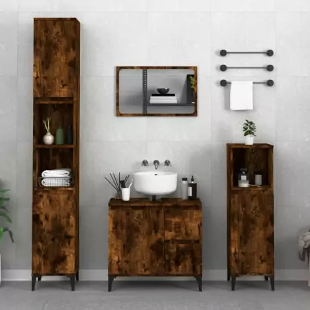 Armadietto Bagno Rovere Fumo 30x30x190 cm in Legno Multistrato