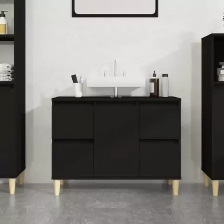 Mobile Lavabo Nero 80x33x60 cm in Legno Multistrato