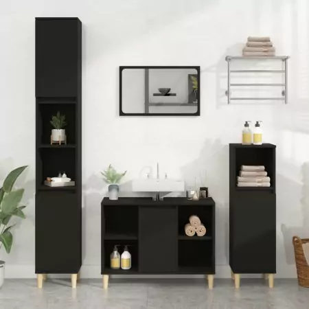 Mobile Lavabo Nero 80x33x60 cm in Legno Multistrato