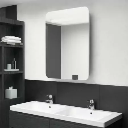 Armadietto Bagno con Specchio e LED Bianco e Rovere 60x11x80 cm