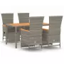 Set da Pranzo da Giardino 5 pz con Cuscini in Polyrattan Grigio