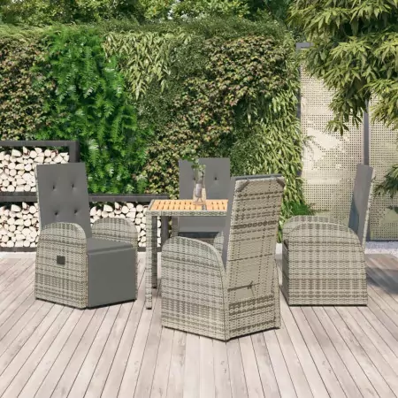 Set da Pranzo da Giardino 5 pz con Cuscini in Polyrattan Grigio